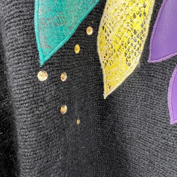 Vtg Work In Progress Knit Tunic Sweater 90's Sequins Leaves Silk Angora Small - Picture 11 of 11